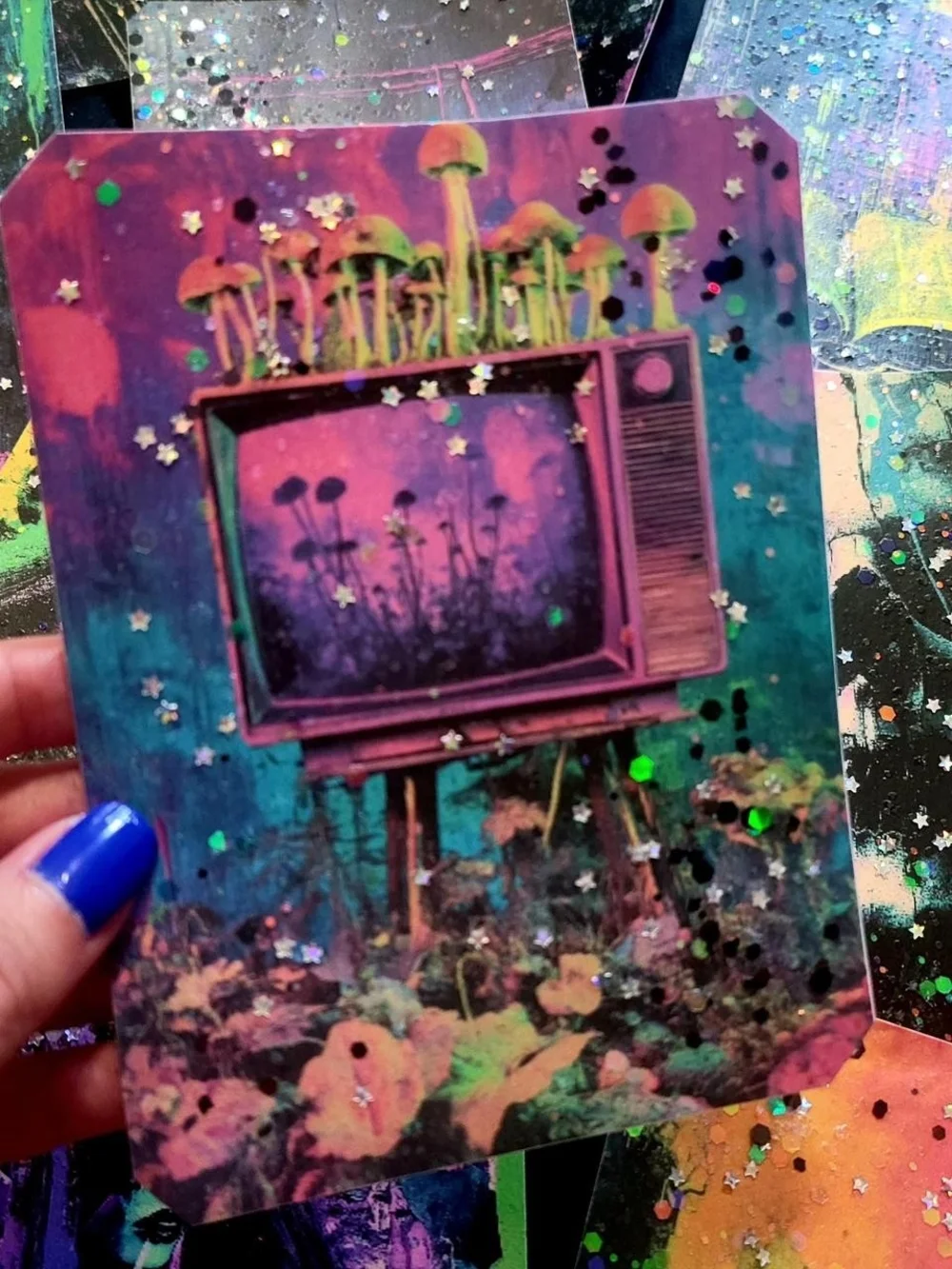 Witchy Surreal Large Sticker 16 Set Handmade Whimsy Goth Dreamy Neon w GLITTER